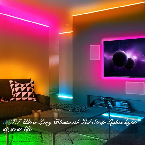 DAYBETTER Led Strip Lights Smart with App Control Remote, 5050 RGB for Bedroom, Music Sync Color Changing for Room Party 50ft - Image 2