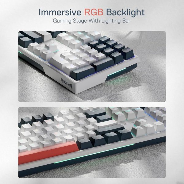 Redragon K668 RGB Gaming Keyboard, 104 Keys + Extra 4 Hotkeys Wired Mechanical Keyboard w/Sound Absorbing Foams, Upgraded Hot-swappable Socket, Mixed Color Keycaps x 2 Sets, Red Switch - Image 3