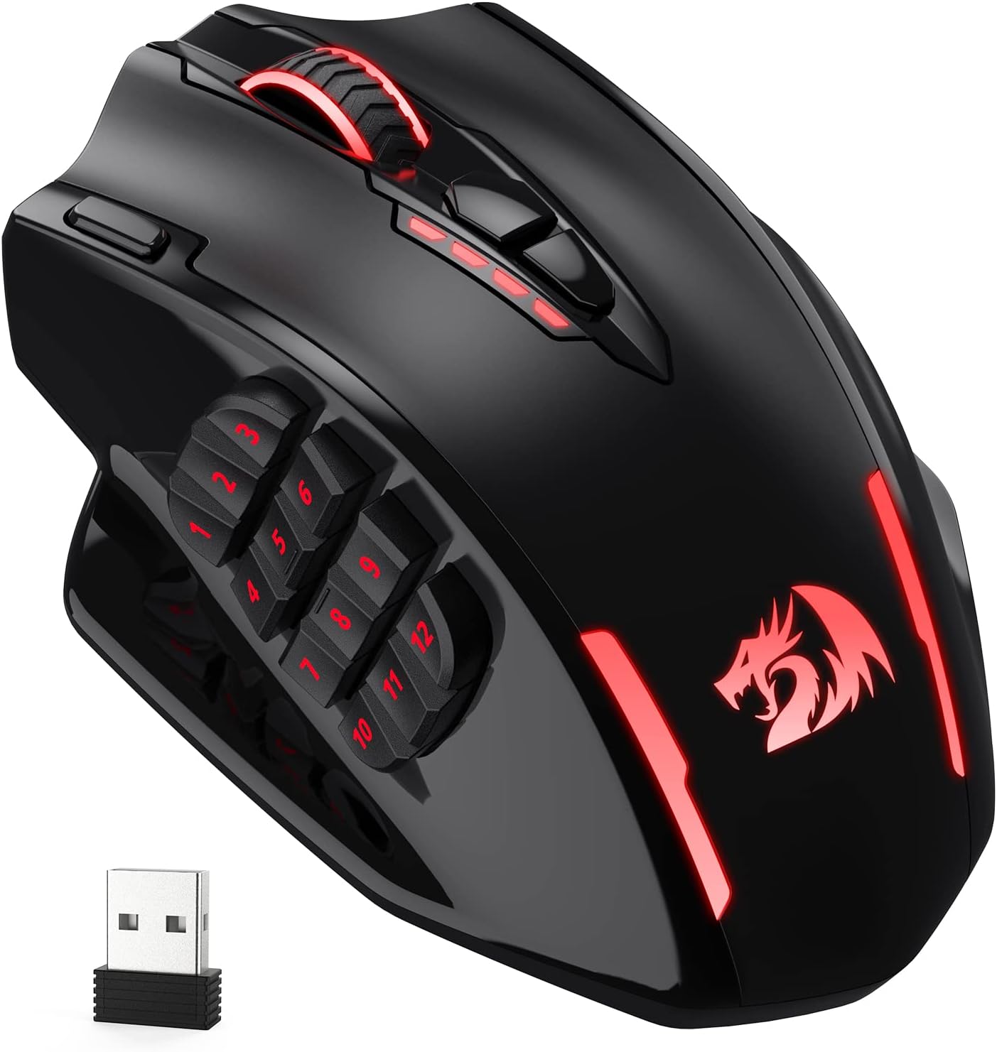 Redragon M913 Impact Elite Wireless Gaming Mouse, 16000 DPI Wired/Wireless RGB Gamer Mouse with 16 Programmable Buttons, 45 Hr Battery and Pro Optical Sensor, 12 Side Buttons MMO Mous