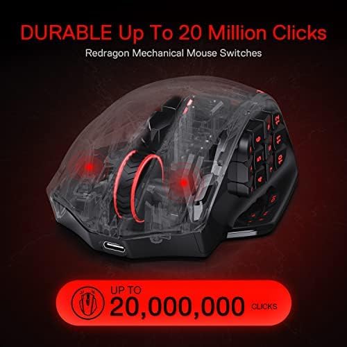 Redragon M913 Impact Elite Wireless Gaming Mouse, 16000 DPI Wired/Wireless RGB Gamer Mouse with 16 Programmable Buttons, 45 Hr Battery and Pro Optical Sensor, 12 Side Buttons MMO Mous - Image 2