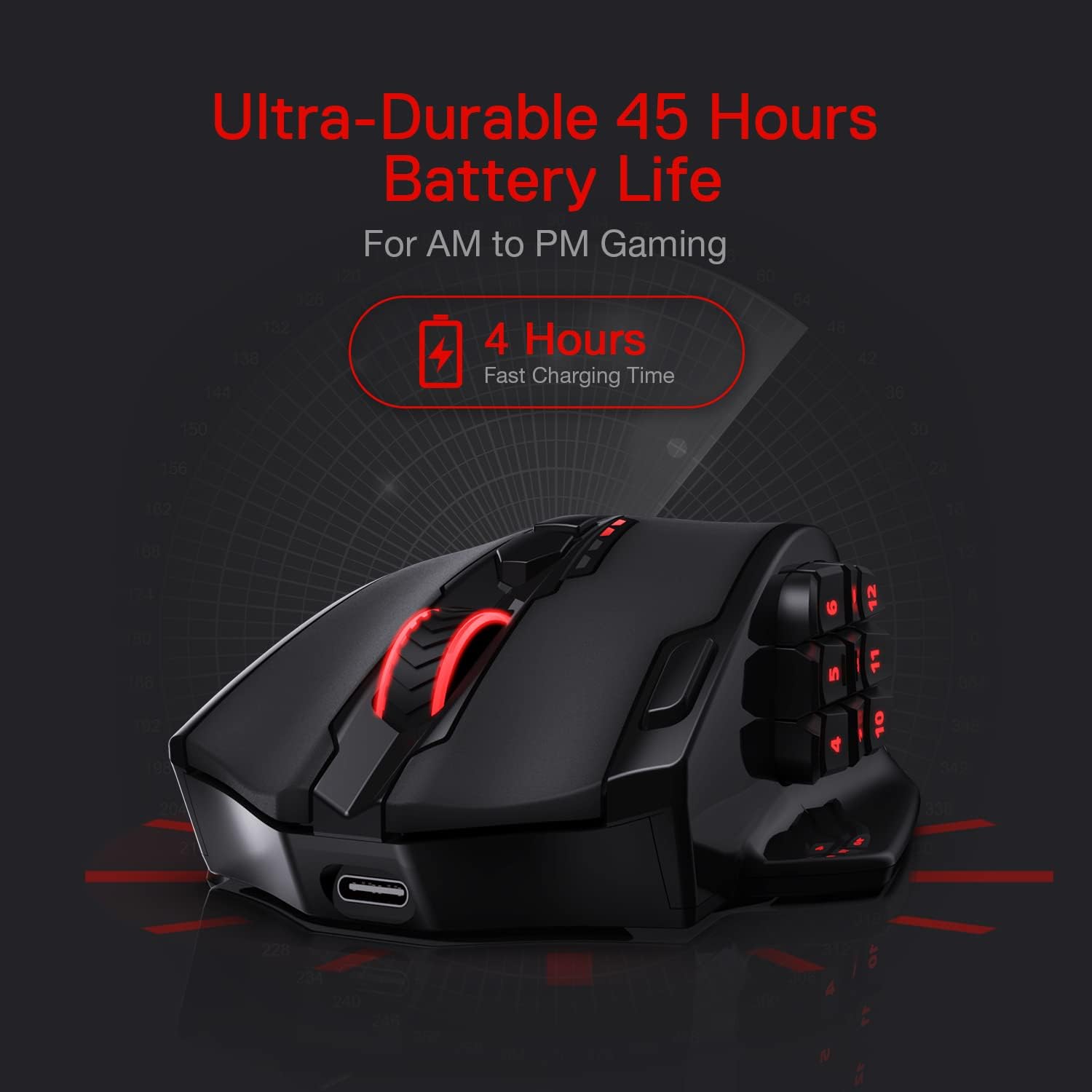 Redragon M913 Impact Elite Wireless Gaming Mouse, 16000 DPI Wired/Wireless RGB Gamer Mouse with 16 Programmable Buttons, 45 Hr Battery and Pro Optical Sensor, 12 Side Buttons MMO Mous - Image 5