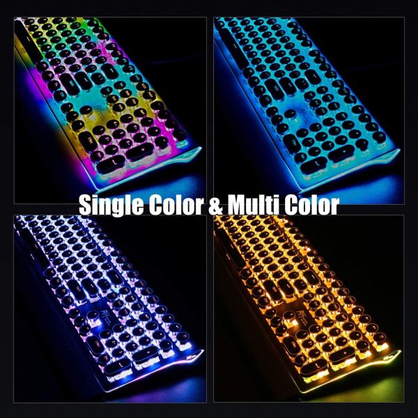 RK ROYAL KLUDGE S108 Typewriter Keyboard, Retro Mechanical Gaming Keyboard Wired 108 Keys with RGB Backlit Sidelight, Detachable Wrist Rest, Round Keycaps Blue Switches - Black - Image 6
