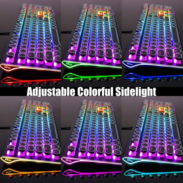 RK ROYAL KLUDGE S108 Typewriter Keyboard, Retro Mechanical Gaming Keyboard Wired 108 Keys with RGB Backlit Sidelight, Detachable Wrist Rest, Round Keycaps Blue Switches - Black - Image 7