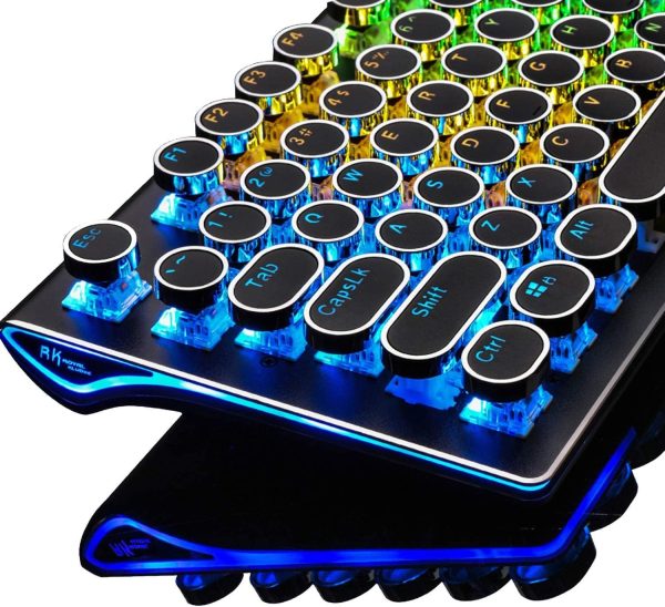 RK ROYAL KLUDGE S108 Typewriter Keyboard, Retro Mechanical Gaming Keyboard Wired 108 Keys with RGB Backlit Sidelight, Detachable Wrist Rest, Round Keycaps Blue Switches - Black - Image 8
