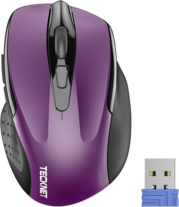TECKNET Wireless Mouse, 2.4G USB Computer Mouse with 6-Level Adjustable 4800 DPI, 30 Months Battery, Ergonomic Grips, 6 Buttons Portable for PC, Chromebook, Mac - Grey