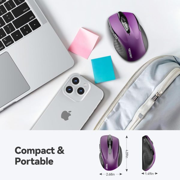 TECKNET Wireless Mouse, 2.4G USB Computer Mouse with 6-Level Adjustable 4800 DPI, 30 Months Battery, Ergonomic Grips, 6 Buttons Portable for PC, Chromebook, Mac - Grey - Image 2