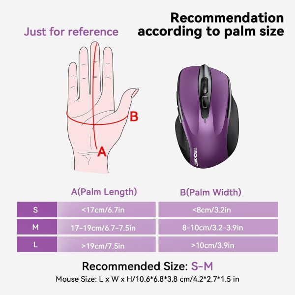 TECKNET Wireless Mouse, 2.4G USB Computer Mouse with 6-Level Adjustable 4800 DPI, 30 Months Battery, Ergonomic Grips, 6 Buttons Portable for PC, Chromebook, Mac - Grey - Image 4