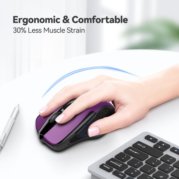 TECKNET Wireless Mouse, 2.4G USB Computer Mouse with 6-Level Adjustable 4800 DPI, 30 Months Battery, Ergonomic Grips, 6 Buttons Portable for PC, Chromebook, Mac - Grey - Image 5